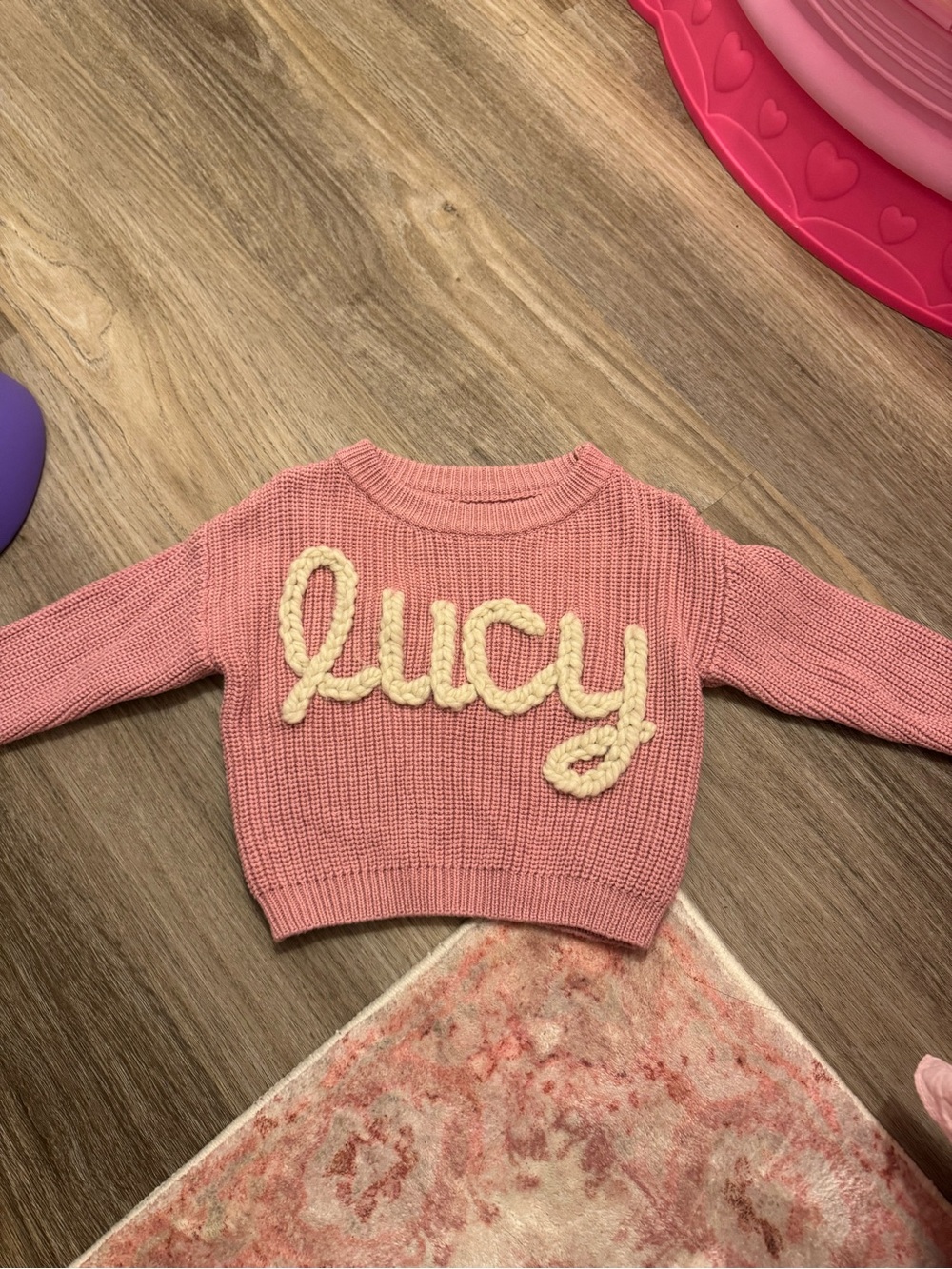 Pink Knit Sweater with 'lucy' Script